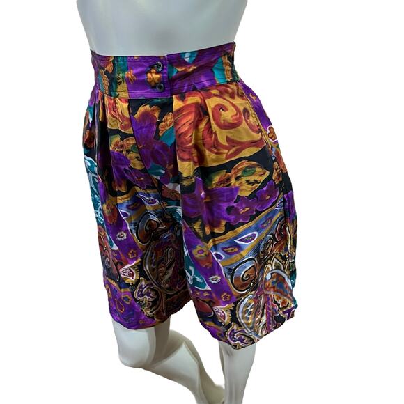 Studio New York 100% Silk Baroque Shorts High Waist Purple 90s Vintage Size S - Picture 14 of 16